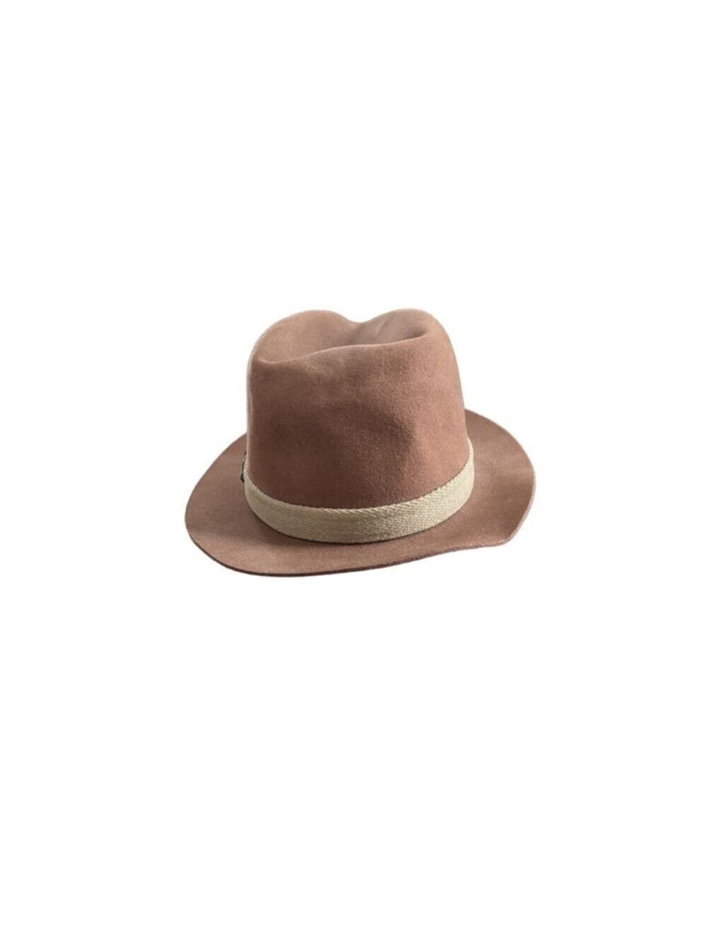 Men’s Designer Collection Brown Felt Fedora Hat with Beige Band Large